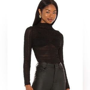 MINKPINK Rabia Mesh Long Sleeve Top in Black, XS